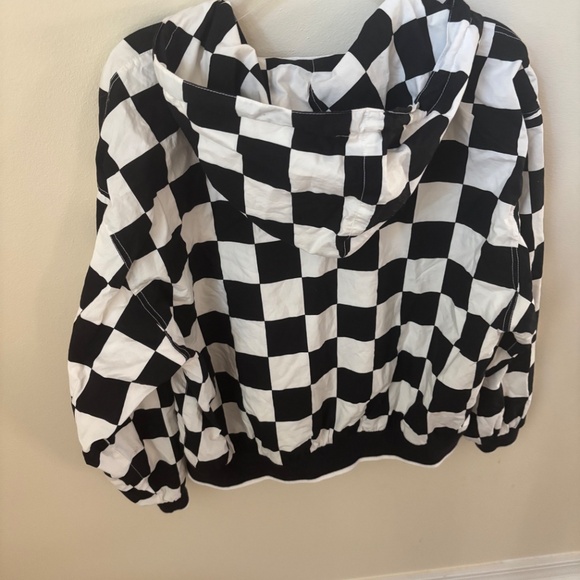 LIZsport Liz Claiborne Black White checkered zip hoodie Wind Breaker Jacket - Picture 3 of 3